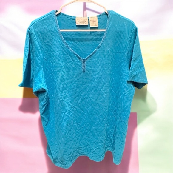 Basic editions Blue V-Neck Women's Top 1X - Picture 1 of 4